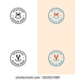 Vector logo for Seafood. Fresh fish, oysters, shrimps and crab bar. Vector illustration.