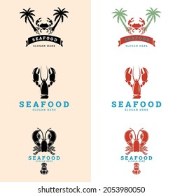 Vector logo for Seafood. Fresh fish, oysters, shrimps and crab bar. Vector illustration.