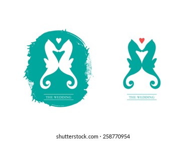 vector logo - seahorse couple kissing and make a love sign