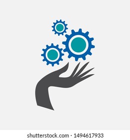 Vector logo Service. Hand with gears, toothed wheels