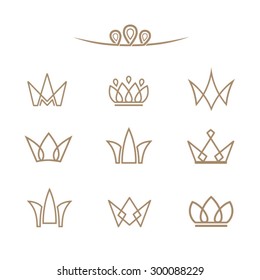 Vector logo set. Crowns in a line style.