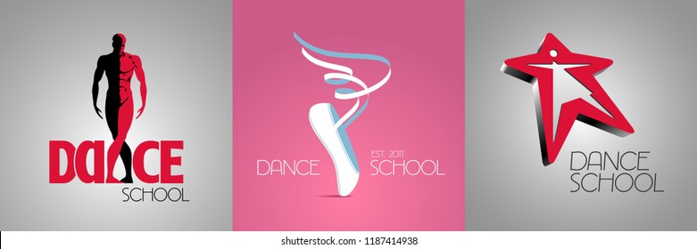 Vector logo set for dance studio with graphic dancing couple 