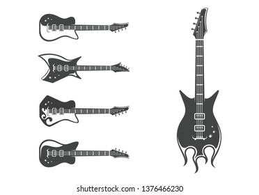 Vector logo set  of electric guitars. Musical instruments. Rock guitars. Graphic design concept. Emblem, element, template, symbol, label, sign.