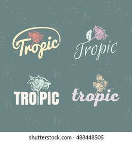 Vector logo set with Hibiscus Flower. The  tropical Flower as main element of logotypes