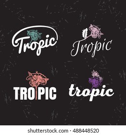 Vector logo set with Hibiscus Flower. The  tropical Flower as main element of logotypes