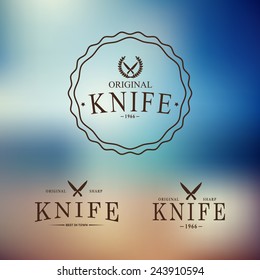 Vector logo with a set of knives on abstract background.