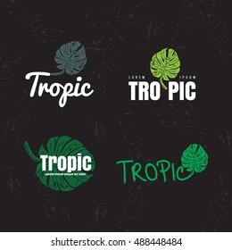 Vector logo set with Monstera leaves. The  tropical plants leaves as main element of logotypes