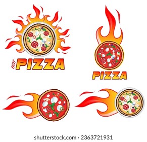 Vector Logo set  pizzeria with flame.Design Template