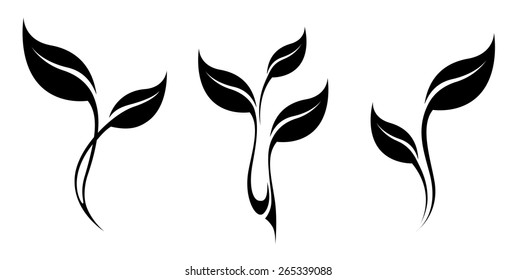 Vector logo set. Stylized silhouette of spring leaf isolated on white