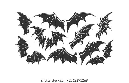 Vector logo set of wings with black color on white background. bird wings, bat wings, chicken wings etc.