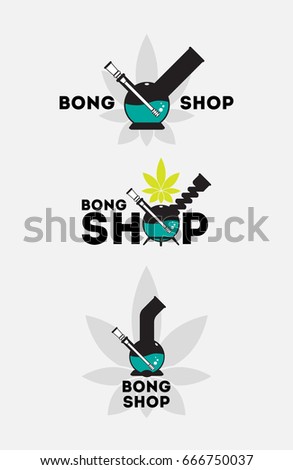 Vector logo set for your bong shop. 3 isolated objects. 
