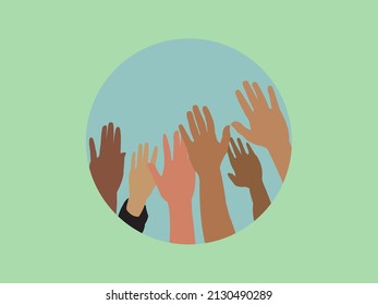 Vector logo of several people raising their hands with different tribal colors symbolizing anti-racism in the world suitable for world anti-racist day poster