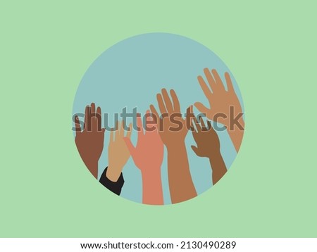Vector logo of several people raising their hands with different tribal colors symbolizing anti-racism in the world suitable for world anti-racist day poster