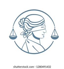 Vector logo in the shape of «Femida», goddess of justice and law.