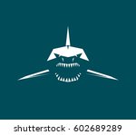 Vector logo- sharks profile with sharp teeth on a dark background
