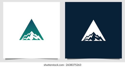 Vector logo of a sharp triangle enclosing a stylized mountain range, representing strength, adventure, and elevation. The design is clean and adaptable, suitable for outdoor brands, travel companies, 