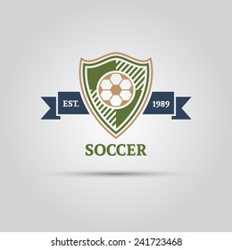 vector logo shield with a soccer ball and with ribbon for your text