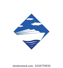 vector logo of a ship sailing with a square concept