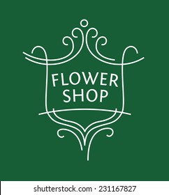 Vector logo for a shop of flowers, potted plants, cut flowers. Vintage.
