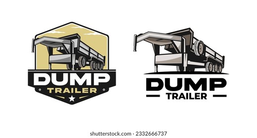 The vector logo showcases a dump trailer with two or three wheels, displaying strength and durability. Ideal for businesses in the transportation or construction industry.