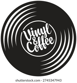 Vector logo, sign or banner for cafe or music restaurant with vinyl records, plate, player and inscription 