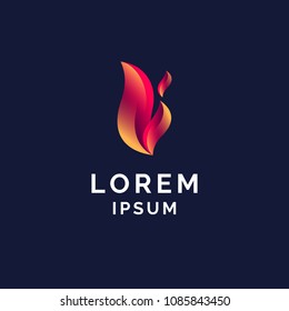 Vector logo and sign of the burning fire on dark background