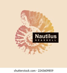 vector logo sign with drawing of ancient petrified ammonite shells or nautilus pampilius. exhibits of the paleontological museum from extinct marine mollusks and animals of the  sea and ocean fauna