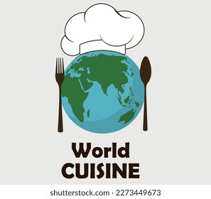 Vector logo or Sign for Global Cuisine. World cuisine and global cuisine. Vector illustration.