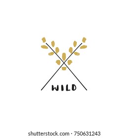 Vector logo, sign, image, stylized trees, camping, crossed branches, tent, wigwam, print.