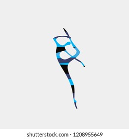 Vector logo silhouette ballerina modern dance ballet pose elegant modern pattern design minimalism style abstract blue stripes pattern isolate on a white background