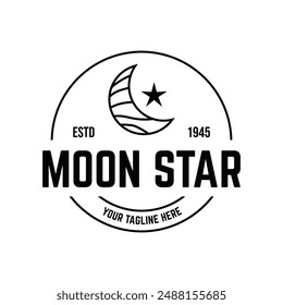 Vector logo a silhouette image of a crescent moon with stars.