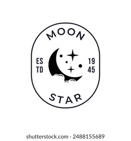 Vector logo a silhouette image of a crescent moon with stars.