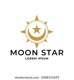 Vector logo a silhouette image of a crescent moon with stars.