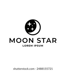 Vector logo a silhouette image of a crescent moon with stars.
