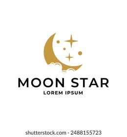 Vector logo a silhouette image of a crescent moon with stars.