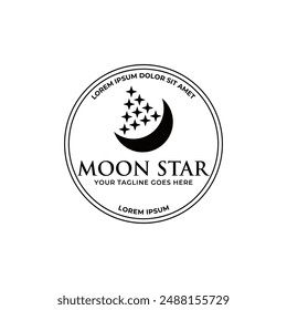 Vector logo a silhouette image of a crescent moon with stars.