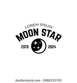 Vector logo a silhouette image of a crescent moon with stars.