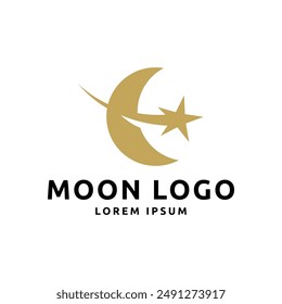 Vector logo a silhouette image of a crescent moon with stars.