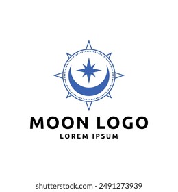 Vector logo a silhouette image of a crescent moon with stars.