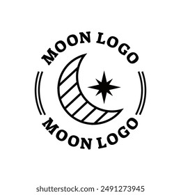 Vector logo a silhouette image of a crescent moon with stars.