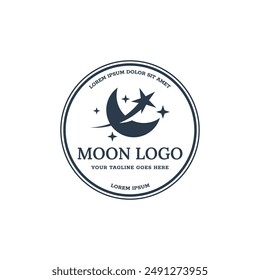Vector logo a silhouette image of a crescent moon with stars.