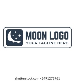 Vector logo a silhouette image of a crescent moon with stars.