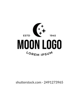 Vector logo a silhouette image of a crescent moon with stars.