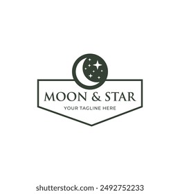 Vector logo a silhouette image of a crescent moon with stars.