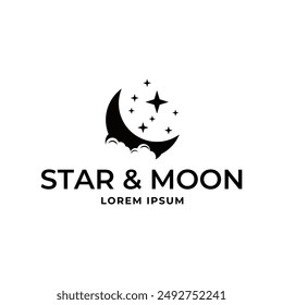 Vector logo a silhouette image of a crescent moon with stars.
