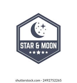 Vector logo a silhouette image of a crescent moon with stars.