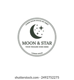 Vector logo a silhouette image of a crescent moon with stars.