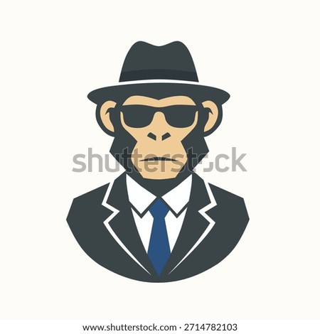 vector logo silhouette of a monkey wearing a suit, tie, glasses and hat in an elegant style 