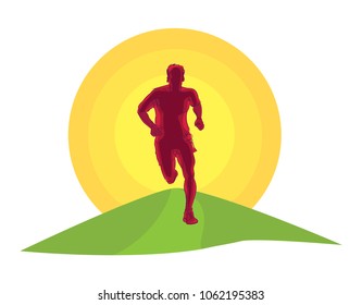 Vector logo silhouette of a runner running forward dynamics power trail marathon