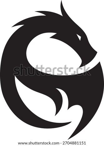 Vector Logo Silhouette of a Stylized Circular Dragon Head and Body